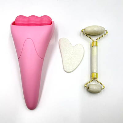 Waterproof Cooling Face Roller Natural Jade Roller Guasha Stone Set for Skin Rejuvenation
