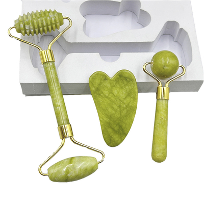100% Natural Jade Stone Jade Facial Roller and Gus Sha Custom Box Sets for 19*16*5cm
