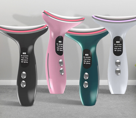 OEM ODM Neck Face Beauty Device with 3 Colors LED Photon Therapy and EMS Heated Vibration
