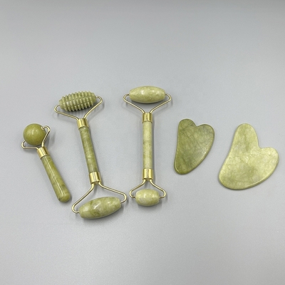 Private Label Skin Scrapping Jade Roller and Gua Sha Set with 100% Natural Jade Stone