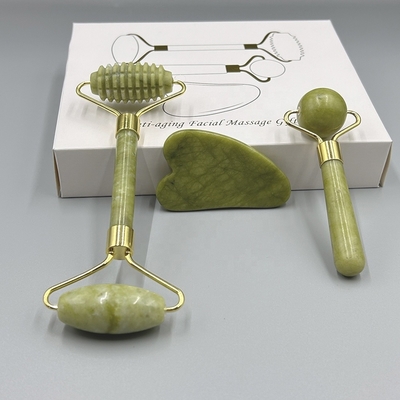 Private Label Skin Scrapping Jade Roller and Gua Sha Set with 100% Natural Jade Stone