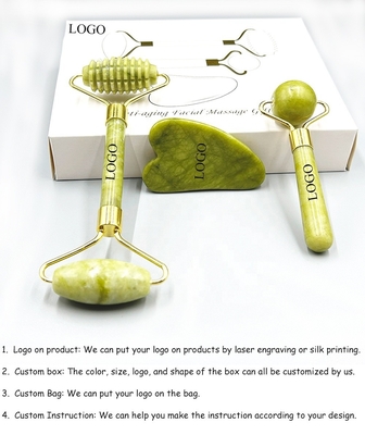 Jade Roller Gua Sha Set 100% Natural Double Head Tools for Face and Body Rejuvenation
