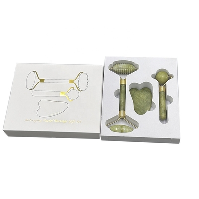 Skin Facial Care Green Xiuyan Stone Anti Aging Jade Roller Set Gua Sha Set Double Head