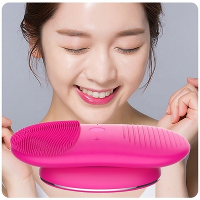 Face Target Area Pink Black Silicone Facial Cleansing Brush with Parallel Massage Lines