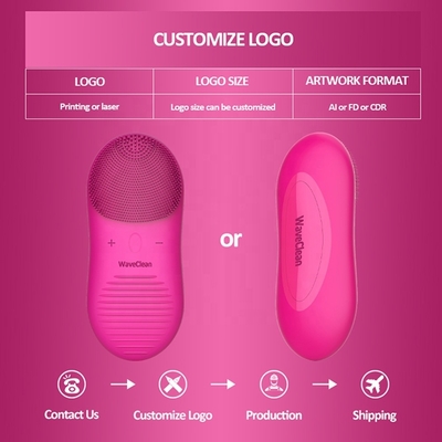 Face Target Area Pink Black Silicone Facial Cleansing Brush with Parallel Massage Lines