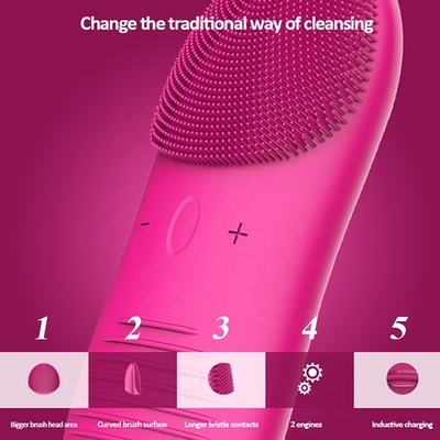 Face Target Area Pink Black Silicone Facial Cleansing Brush with Parallel Massage Lines