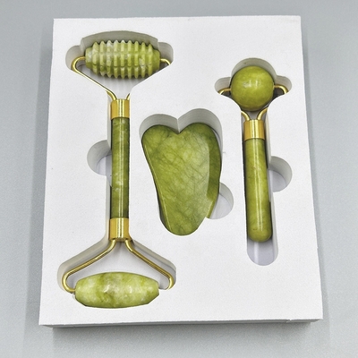 Green Gua Sha for Face and Neck Wrinkles Double Head Natural Jade Roller Set For Home