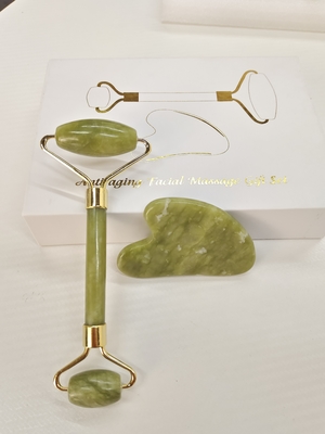 Massage Area Face Neck Body 2023 Natural Jade Roller and Gua Sha Set with Xiuyan Stone