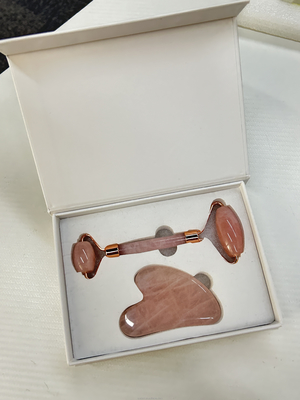 Home 2023 Double Head Skin Facial Care Jade Roller and Pink Gua Sha for Face Neck Body