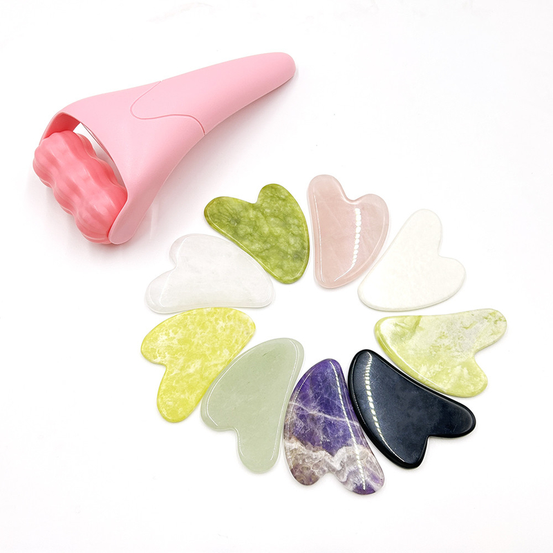 Waterproof Cooling Face Roller Natural Jade Roller Guasha Stone Set for Skin Rejuvenation