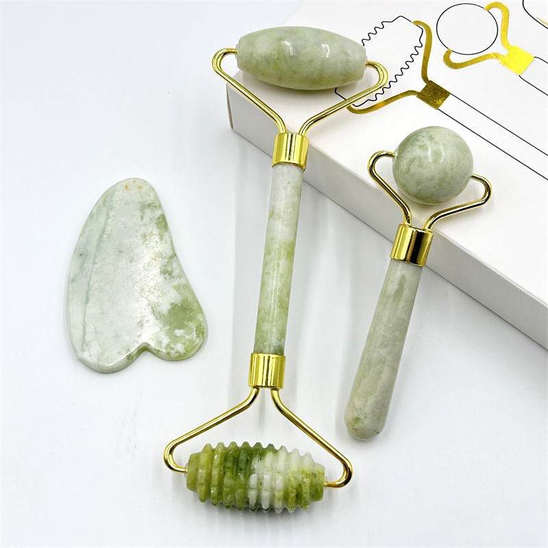 Xiuyan Stone Jade Roller Face Massage Roller Jade Guasha Stone Set for Anti-Puffiness