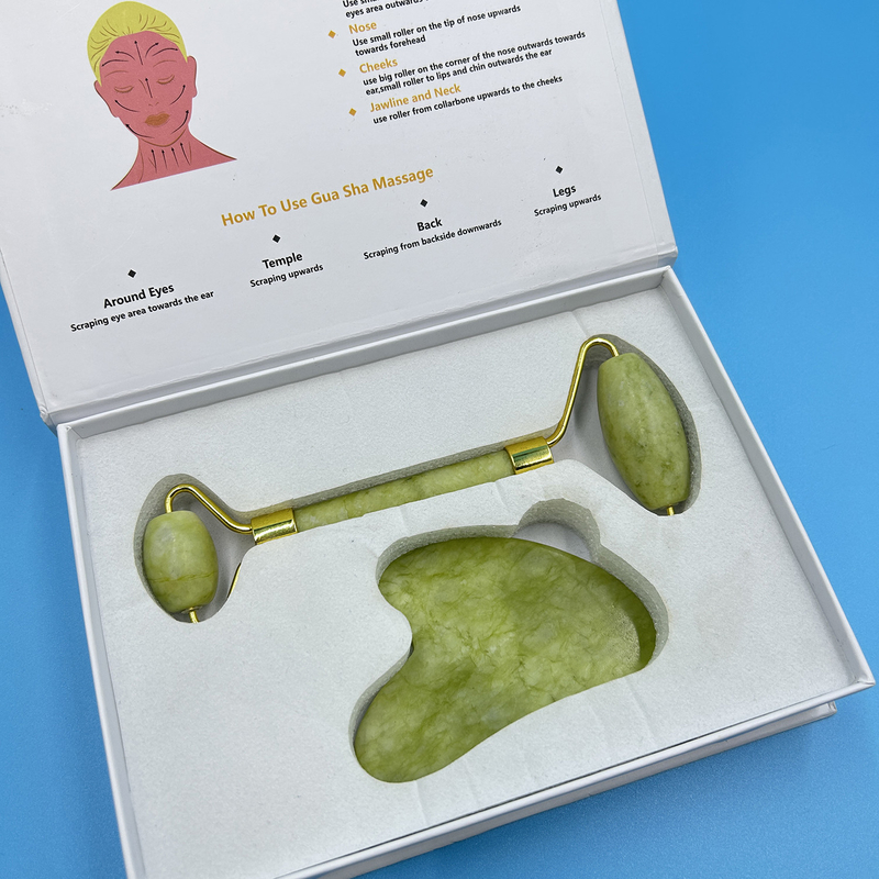 Custom Branded Box Jade Facial Roller and Gus Sha for Luxury Skincare Experience