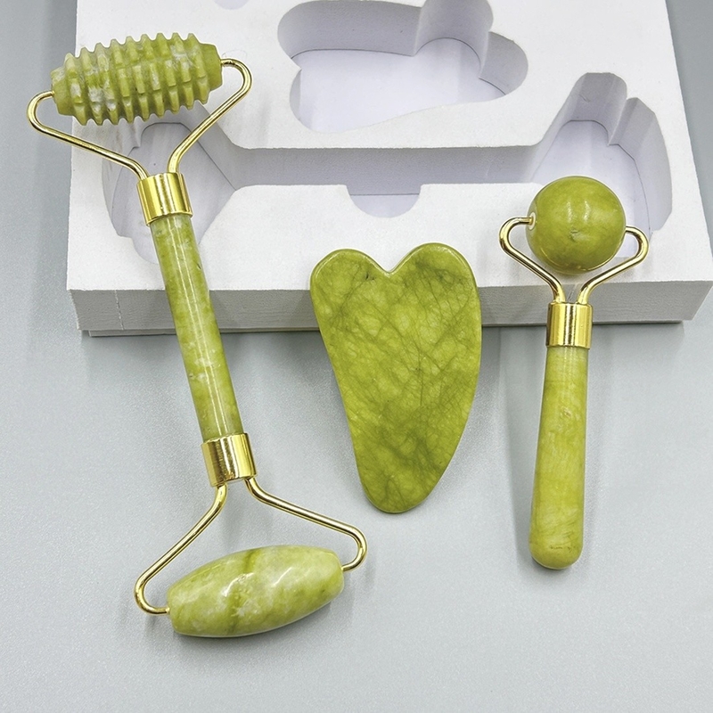 Jade Roller Gua Sha Set 100% Natural Double Head Tools for Face and Body Rejuvenation
