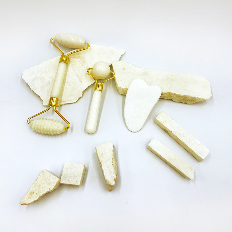 Skin Facial Care Gua Sha Tool Set with Xiuyan Stone and Green Jade Roller Double Head