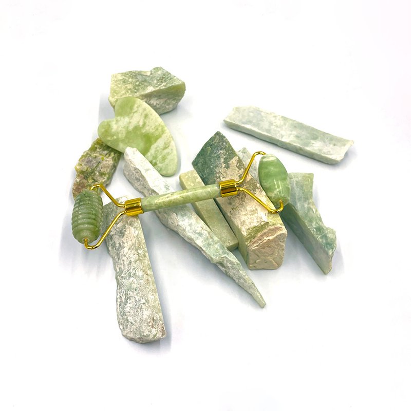 Massage Area Face Neck Body 2023 Natural Jade Roller and Gua Sha Set with Xiuyan Stone