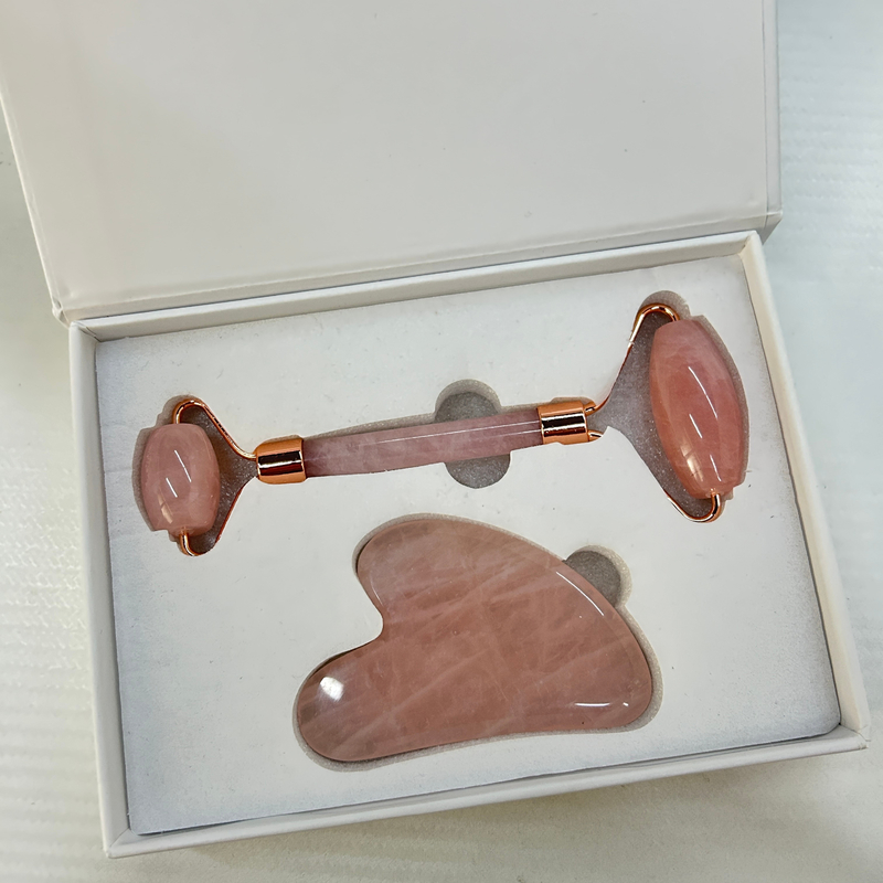 Home 2023 Double Head Skin Facial Care Jade Roller and Pink Gua Sha for Face Neck Body