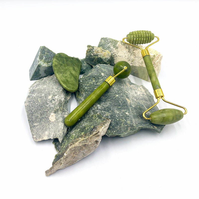 Double Head Skin Facial Care Jade Roller and Gua Sha Set with 100% Natural Xiuyan Stone